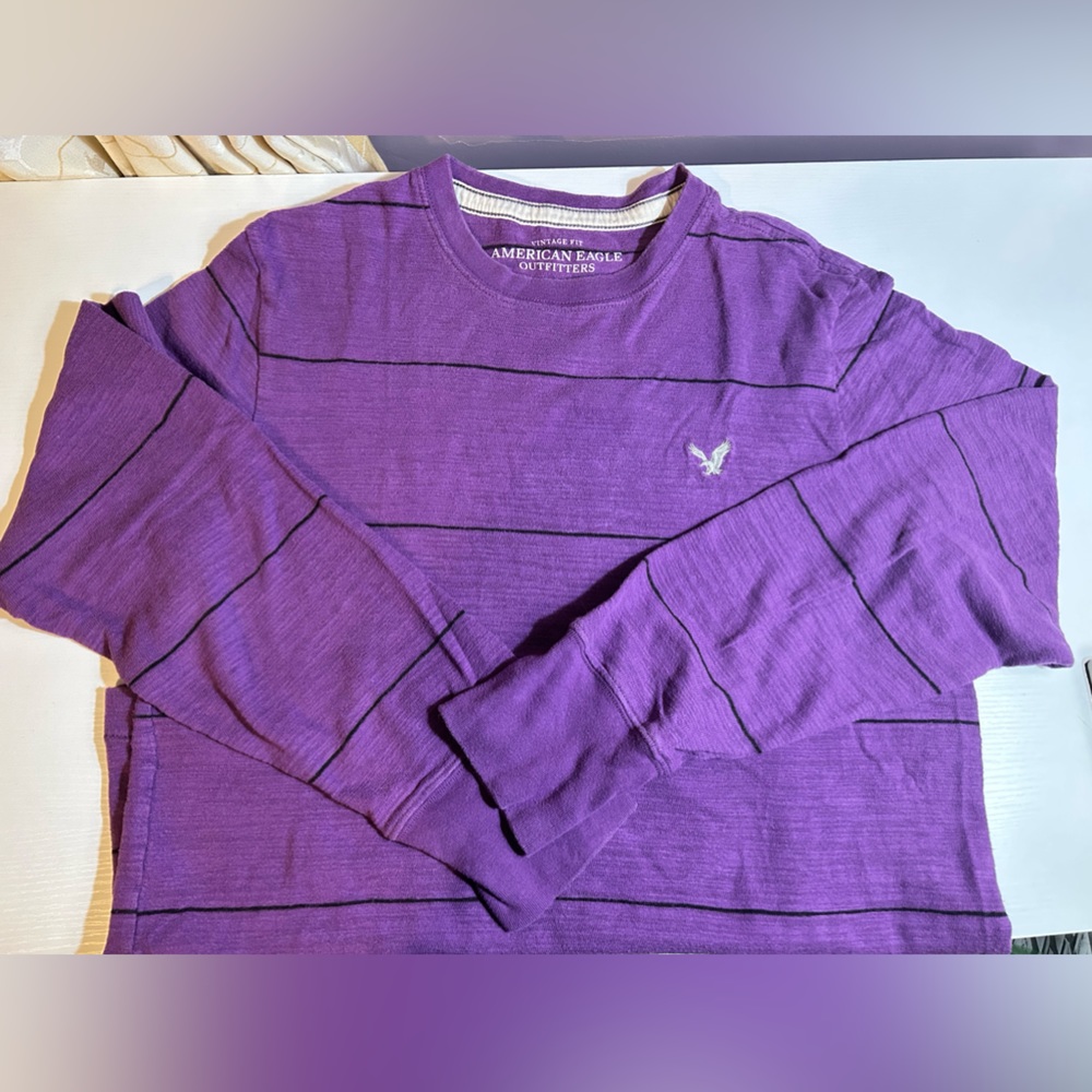 American Eagle purple black stripe long sleeve shirt